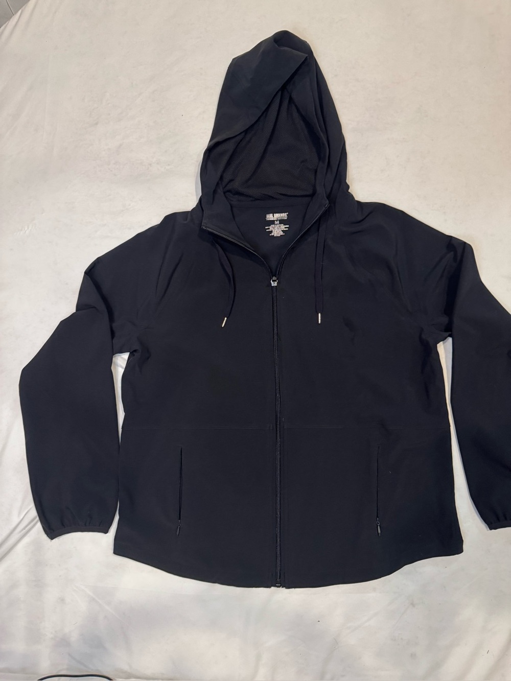 Reel Legends Men’s M Black Hooded Performance Jacket Full Zip Lightweight Fishin